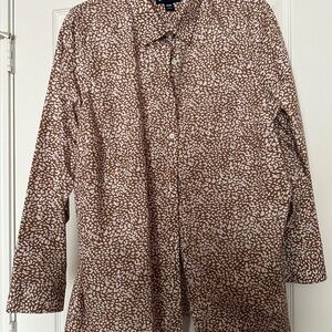 Land’s End 18W No Iron 100% Supima Cotton Animal Print Long Slv Button Down Top
